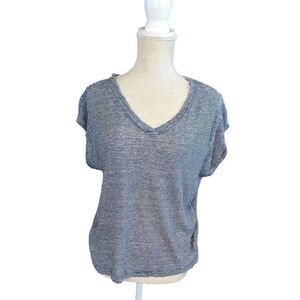 Christian Siriano Casual Top Women's Large Black & White Stripe V-Neck 100%Linen